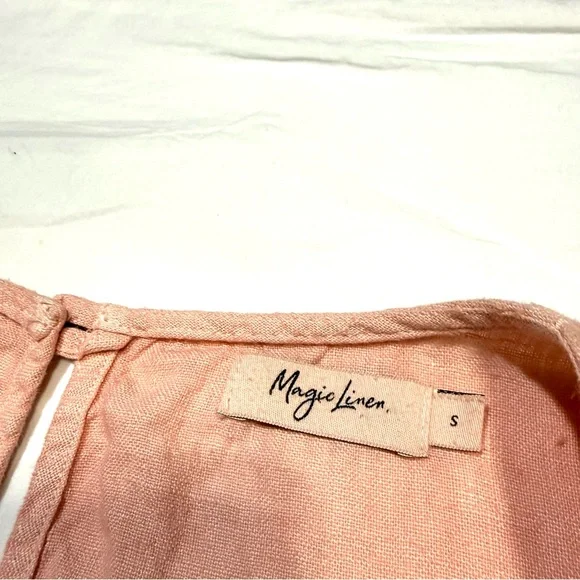 Magic Linen Royal Toscana Asymmetrical Sleeveless Pink Oversized Dress Pockets S - Picture 6 of 10